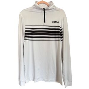 USANA Mens Small Quarter Zip Pullover White Black Striped Performance Golf Shirt